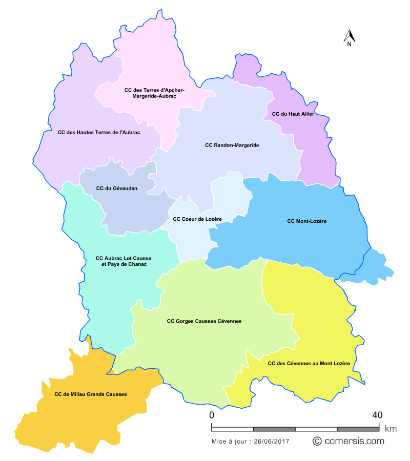 Carte des intercommunalités de la Lozère