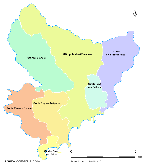 Carte des intercommunalités des Alpes-Maritimes