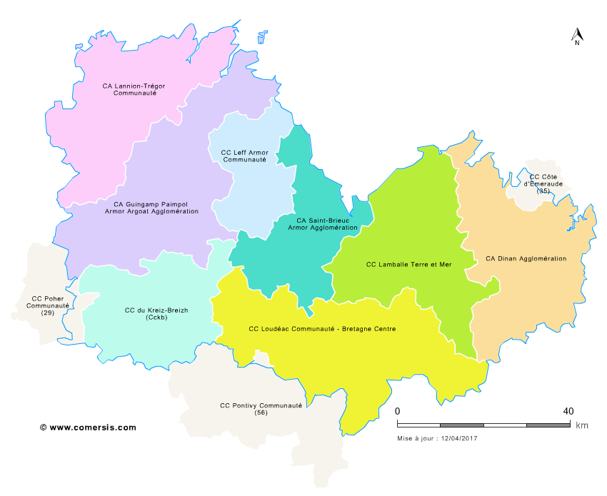 Carte des intercommunalités des Côtes-d'Armor