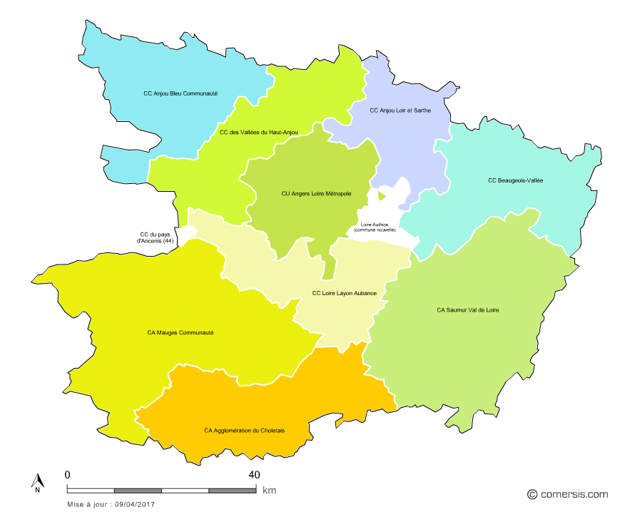 Carte des intercommunalités du Maine-et-Loire
