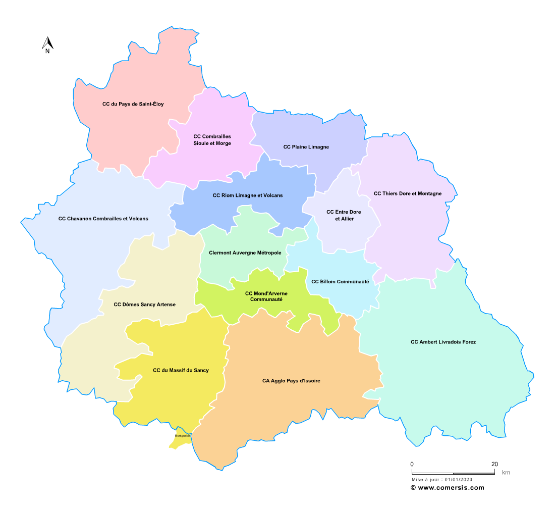 Carte des intercommunalités du Puy-de-Dôme
