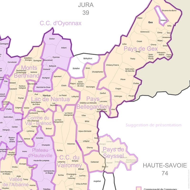 Carte des intercommunalités de Bourgogne avec communes