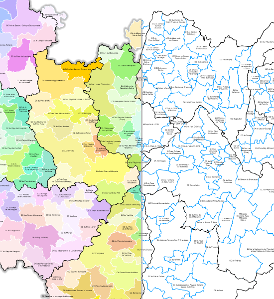 Carte des intercommunalités du Rhône-Alpes