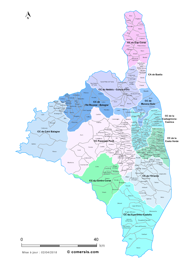 Carte des intercommunalités de la Haute-Corse avec communes