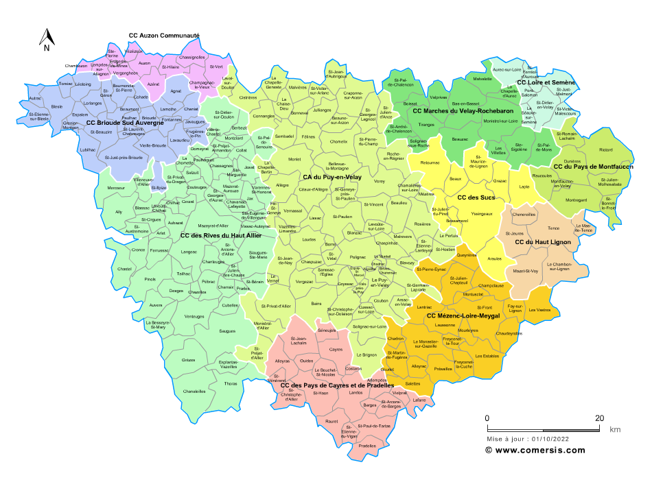 carte des intercommunalités de la Haute-Loire