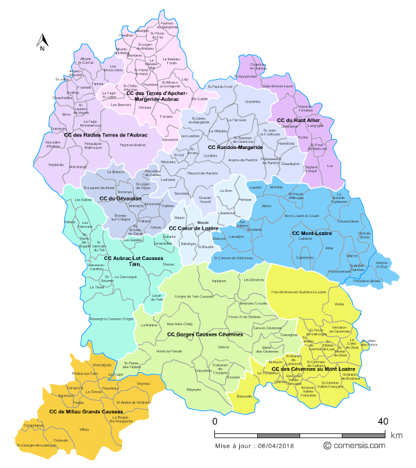carte des intercommunalités de la Lozère