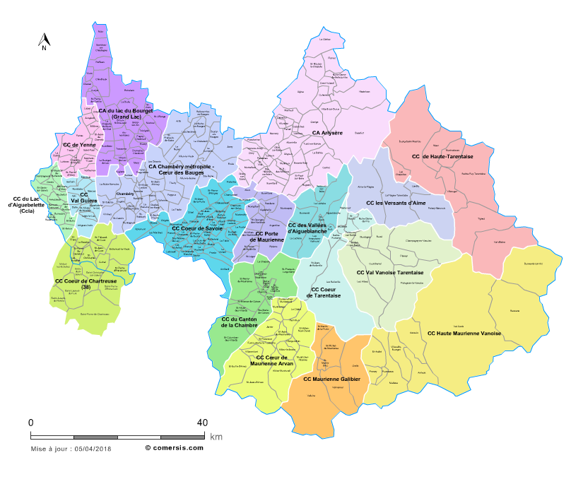 carte des intercommunalités de la Savoie