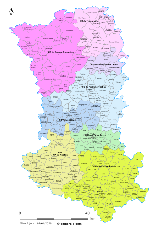 Carte des intercommunalités des Deux-Sèvres avec communes