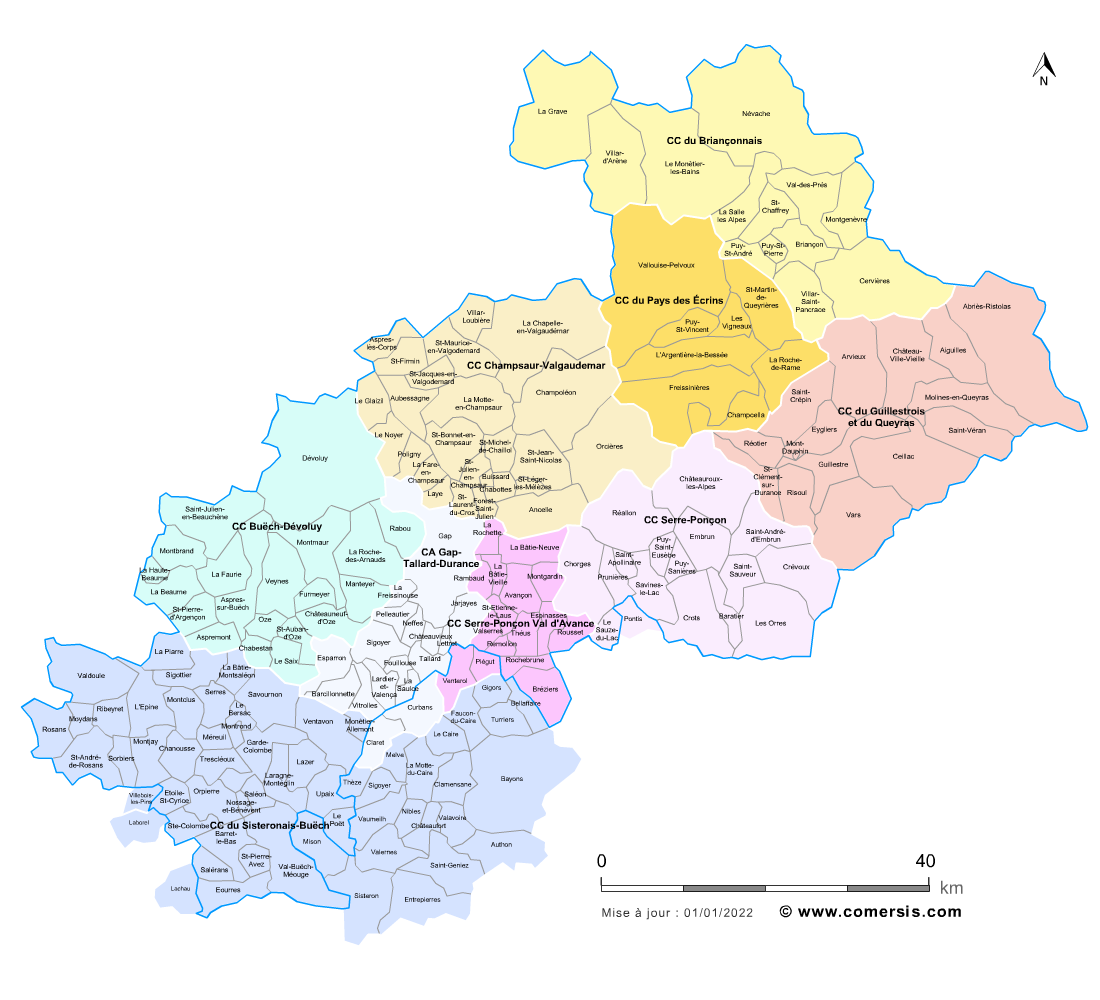 carte des intercommunalités des Hautes-Alpes