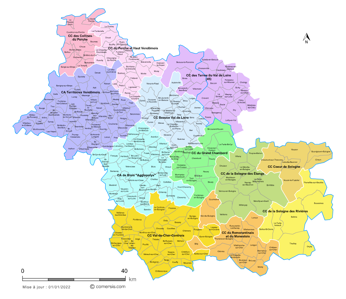 carte loir et cher communes Carte Des Intercommunalites Du Loir Et Cher Avec Communes carte loir et cher communes