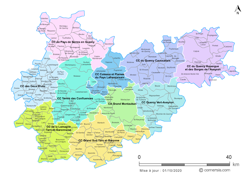 Carte des intercommunalités du Tarn-et-Garonne avec communes