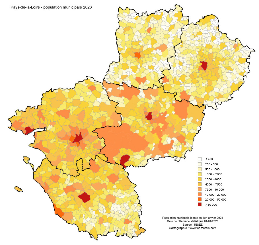 Carte de la population des Pays-de-la-Loire
