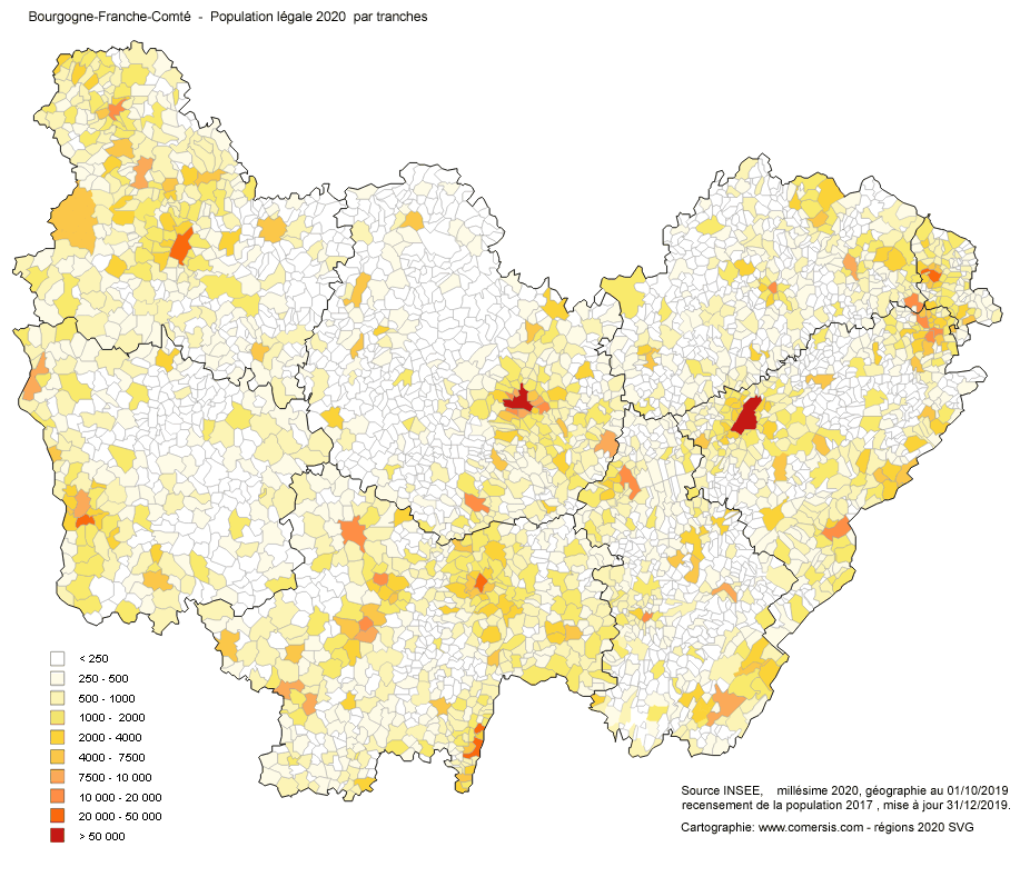 Carte de la population de Bourgogne-Franche-Comté