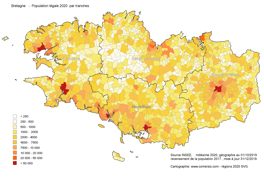 Carte de la population de Bretagne
