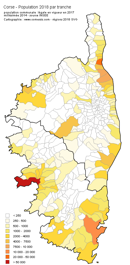 Carte de la population de Corse