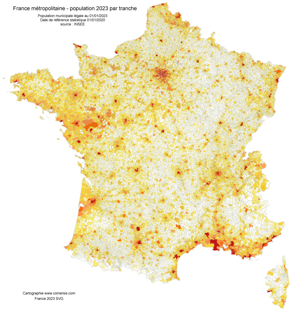 Carte de la population de France 2023