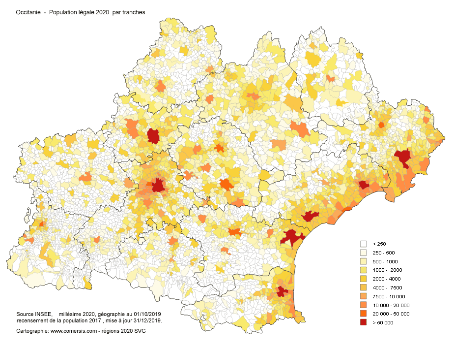Carte de la population d'Occitanie