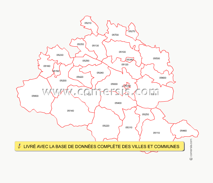 Fond de carte des codes postaux de l'Ariège