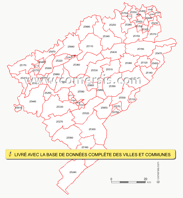 Carte des codes postaux du Doubs