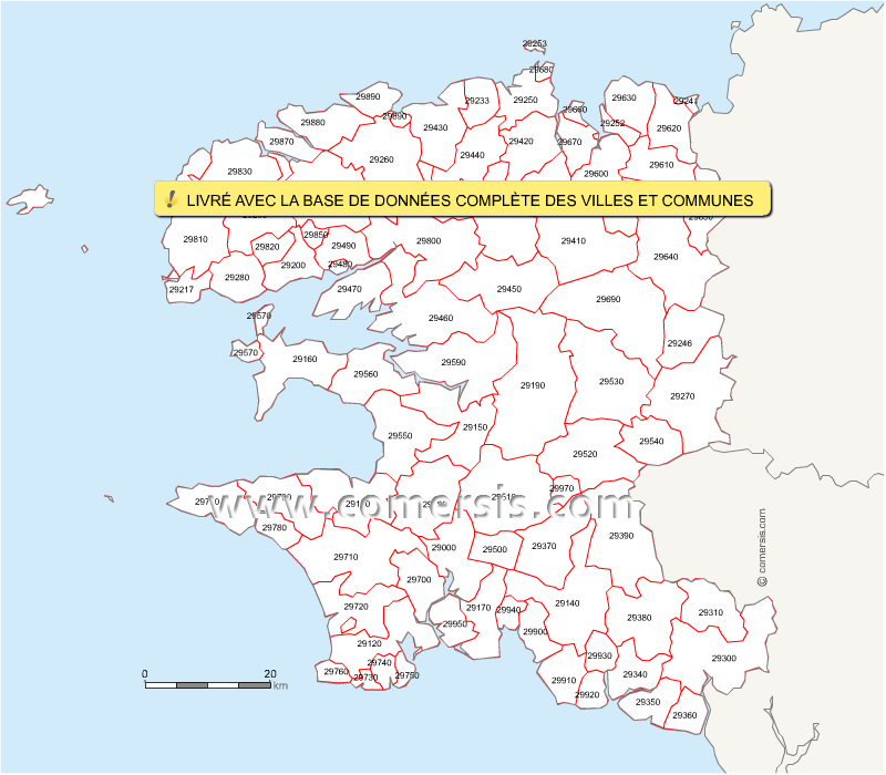 Carte des codes postaux du Finistère