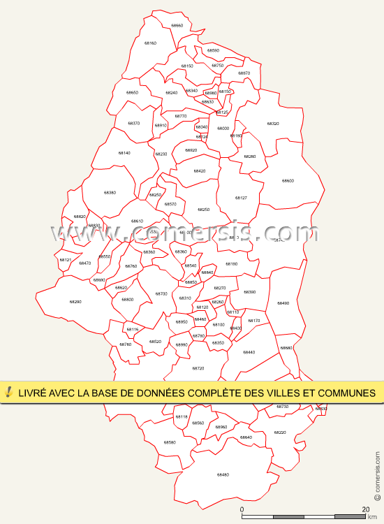 Carte des codes postaux du Haut-Rhin