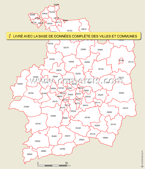 Carte des codes postaux de l'Ille-et-Vilaine