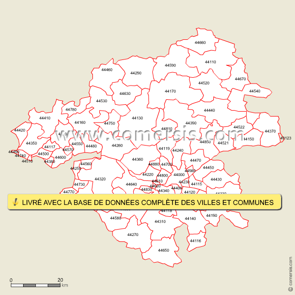 Fond de carte des codes postaux de la Loire-Atlantique