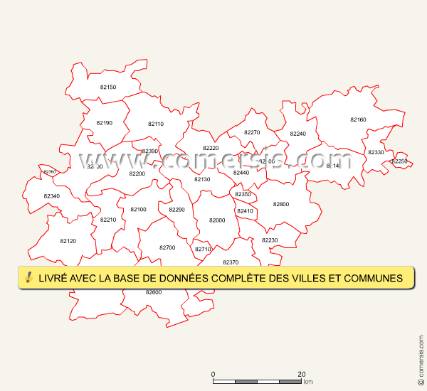 Carte des codes postaux du Tarn-et-Garonne