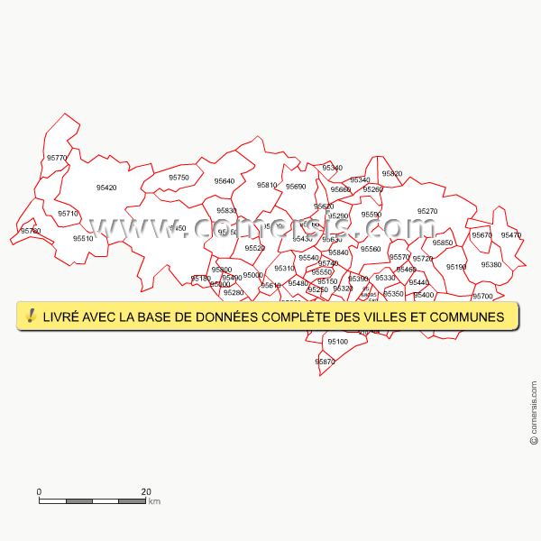 Carte des codes postaux du Val-d'Oise
