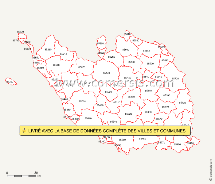 Carte des codes postaux de la Vendée