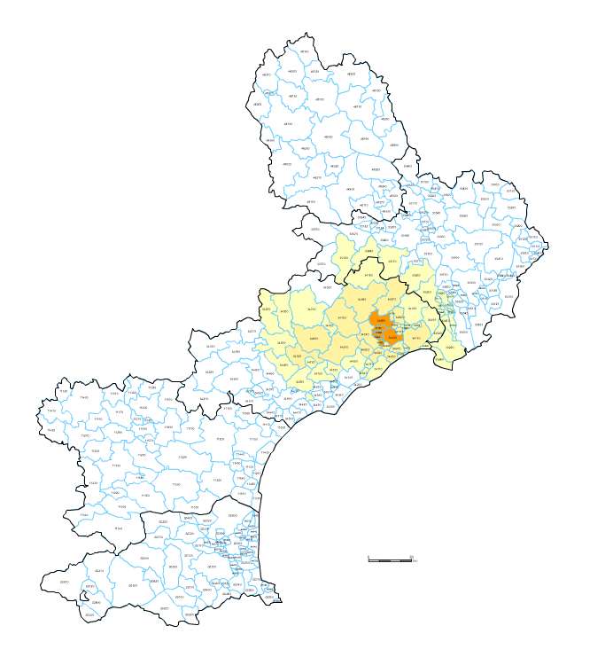 Carte des codes postaux du Languedoc-Roussillon