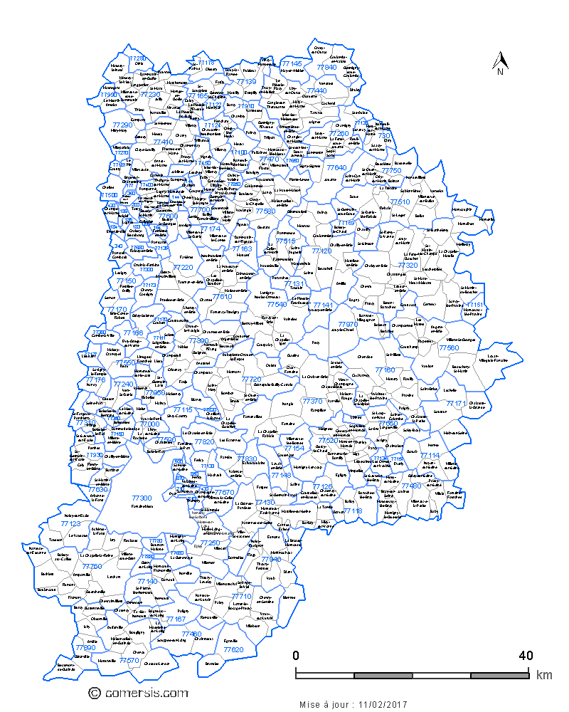 Carte des codes postaux de Seine-et-Marne