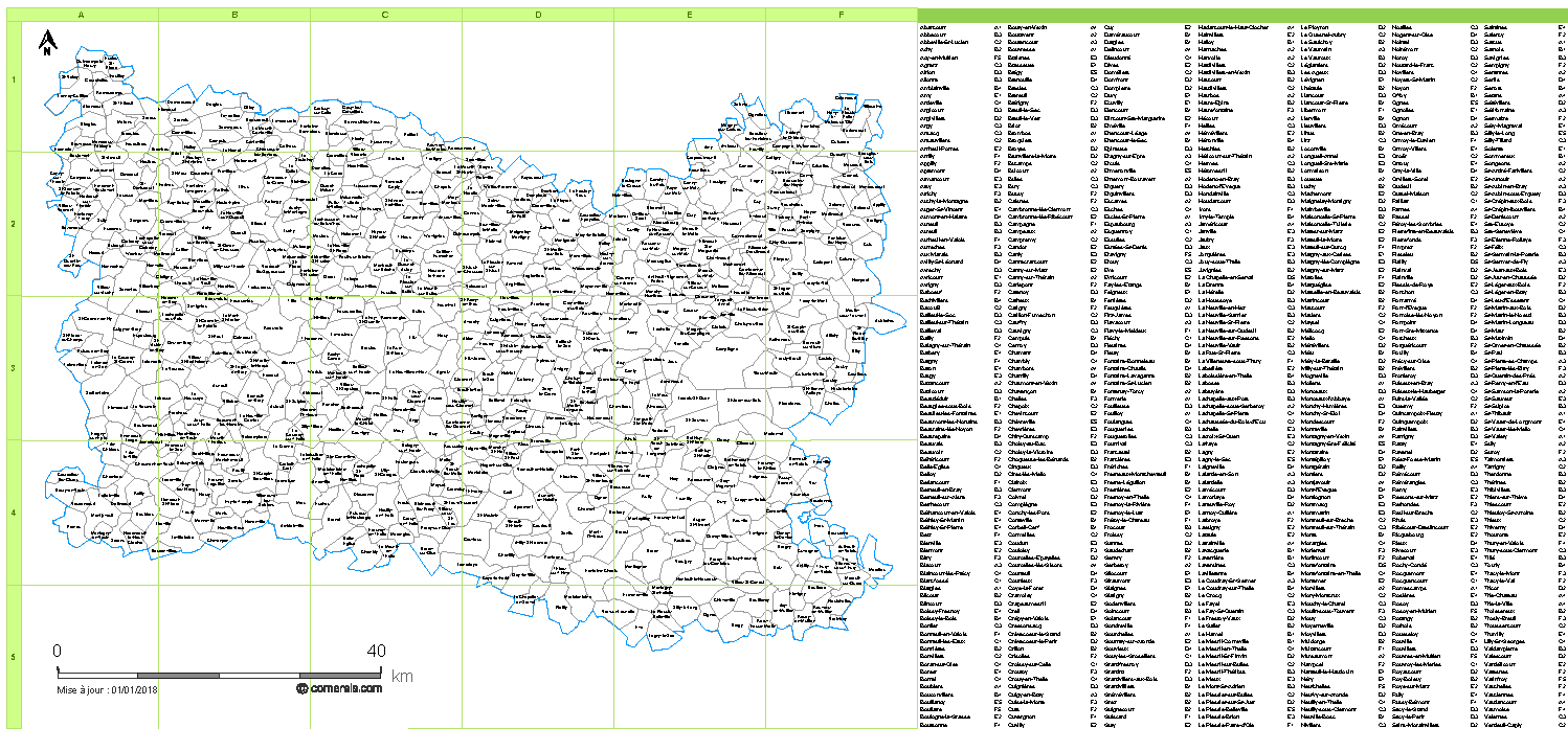Carte Quadrillee Des Villes Et Communes De L Oise