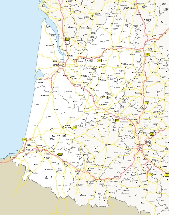Carte des routes d'Aquitaine
