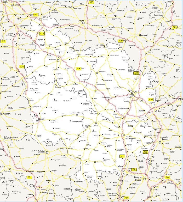 Carte des routes de Bourgogne