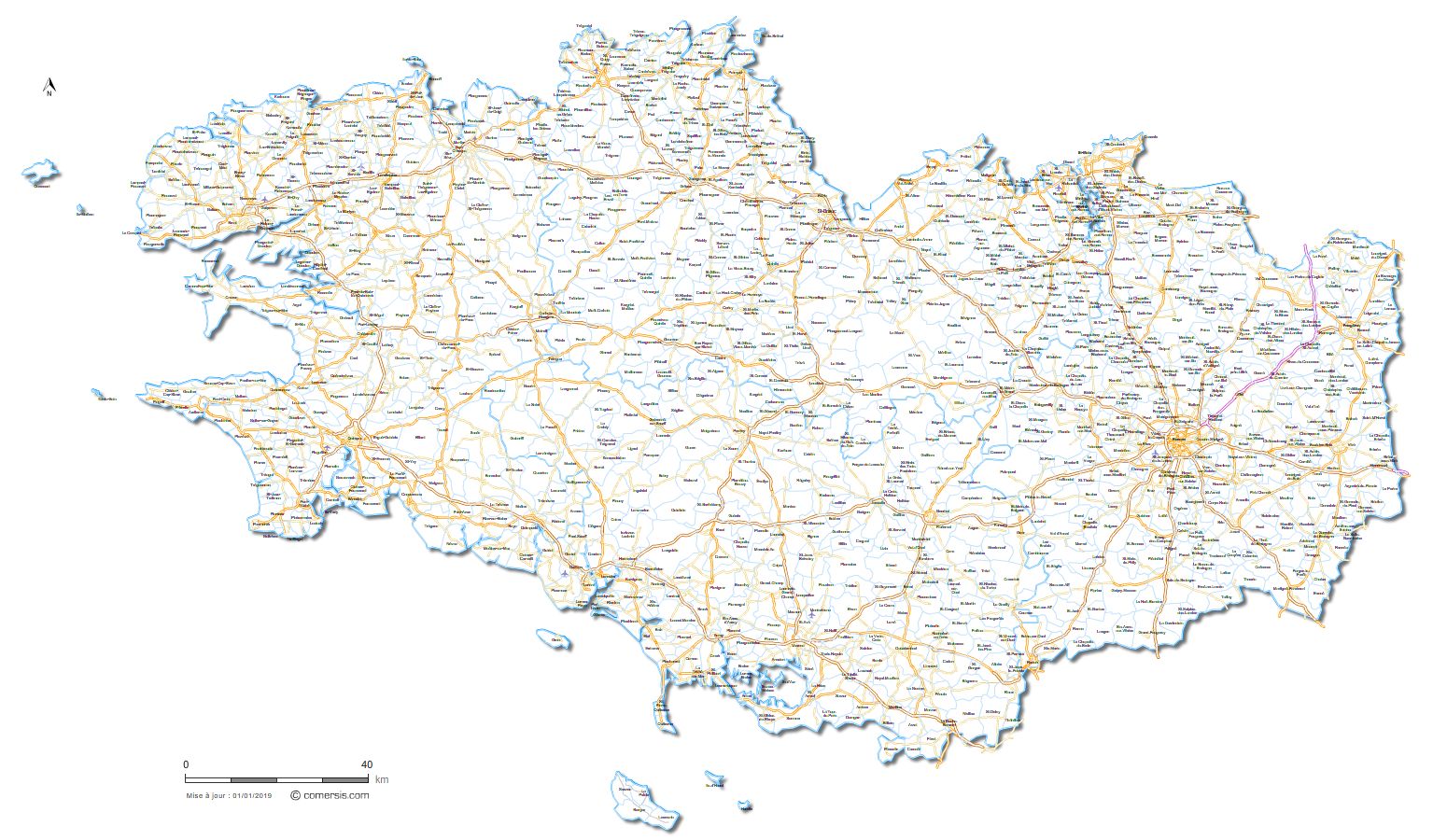 Carte des routes de Bretagne