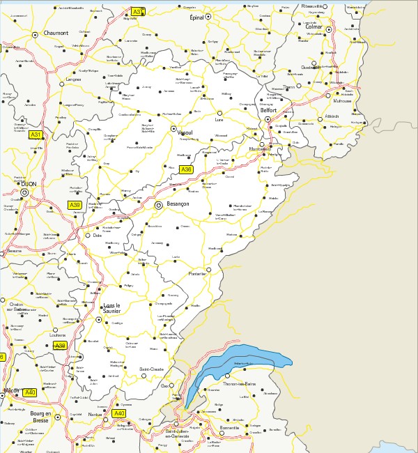 Carte des routes de Franche-Comté