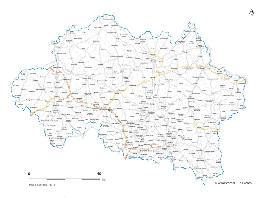 Carte des routes de l'Allier
