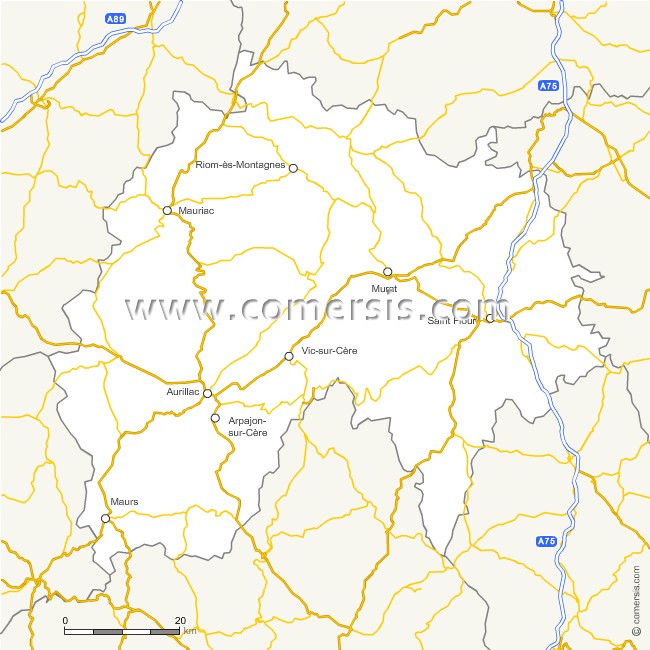 Carte des routes du Cantal