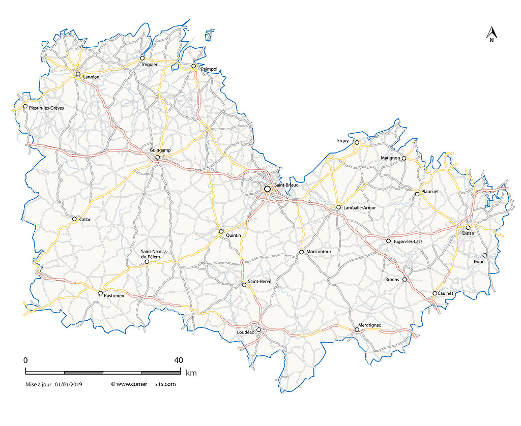 Carte des routes des Côtes-d'Armor