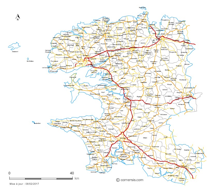 Carte des routes du Finistère