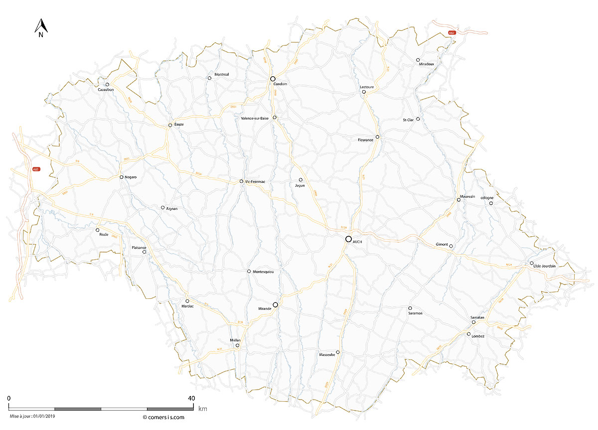 Carte des routes du Gers
