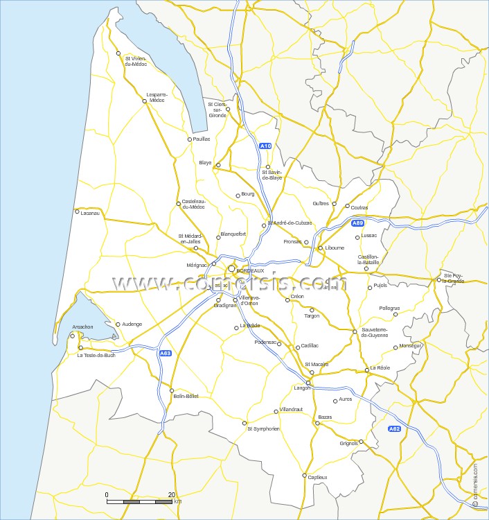 Carte des routes de la Gironde