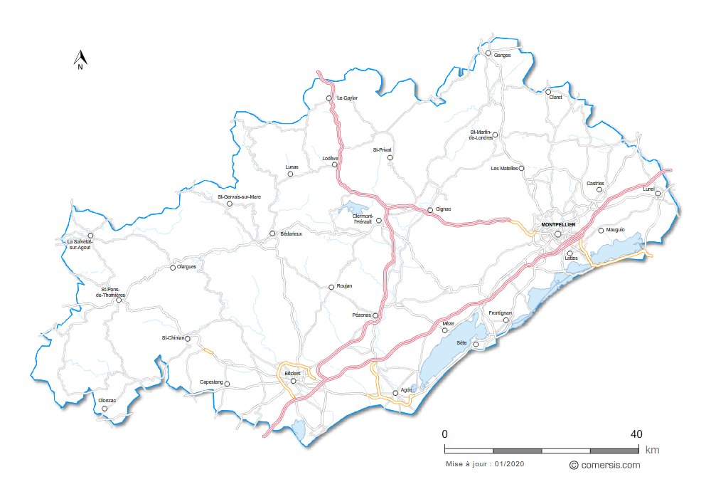 Carte des routes de l'Hérault