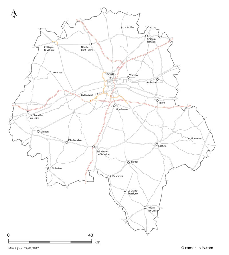 Carte des routes d'Indre-et-Loire