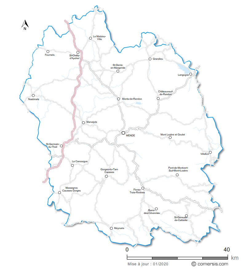 Carte des routes de la Lozère