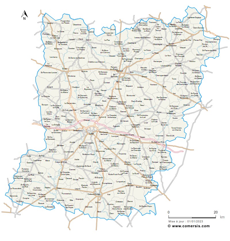 Carte des routes de la Mayenne