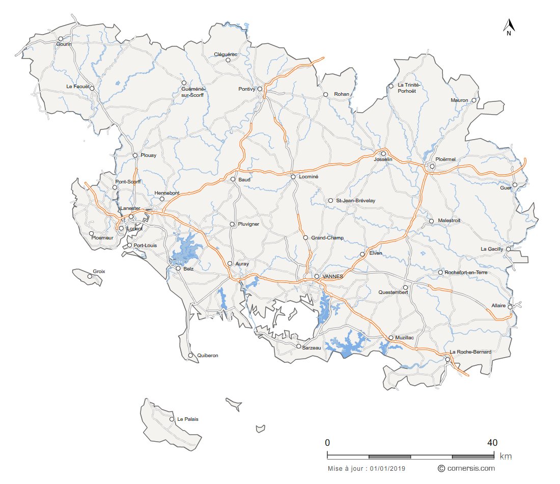Carte des routes du Morbihan