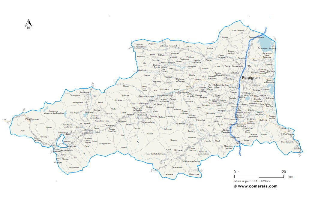 Carte des routes des Pyrénées-Orientales