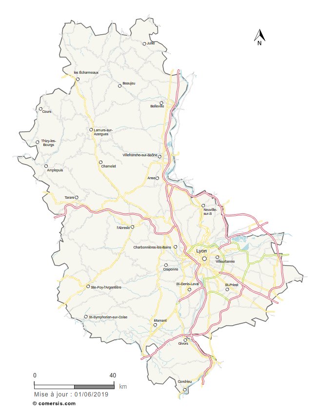 Carte des routes du Rhône